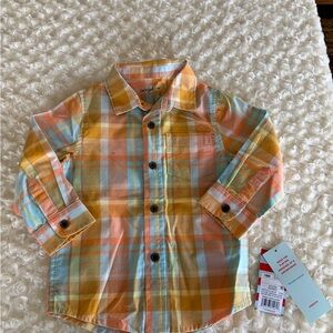 New Size 18 Months Cat & Jack Orange Blue Plaid Button Down Shirt